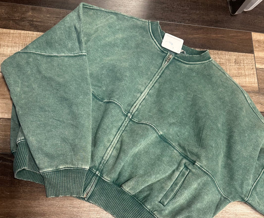 Acid Washed Bomber Zip Up Jacket | Outerwear Collection