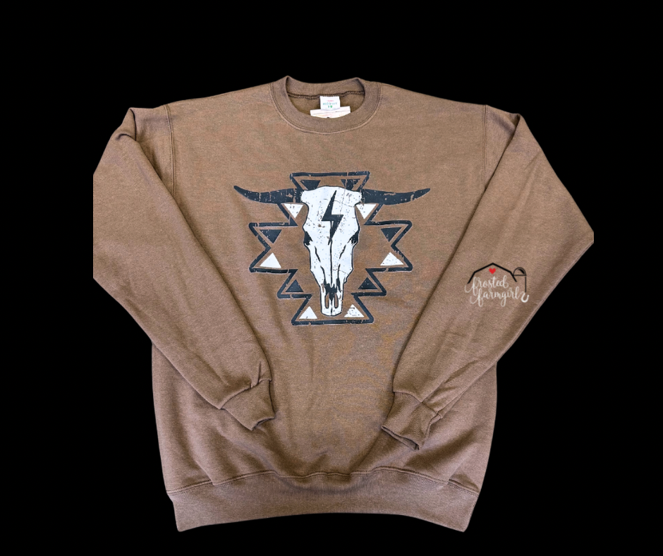 Aztec Cow Skull Crewneck | Western Collection | Adult Apparel Collection