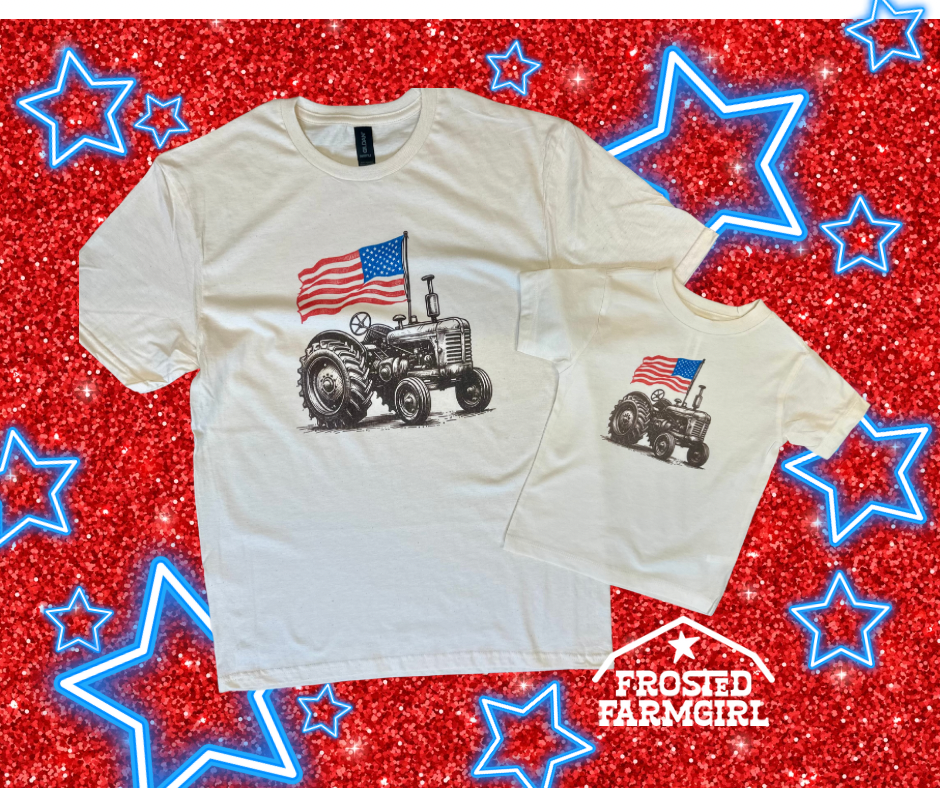 Adult Patriotic Tractor Tee| Farmgirl Collection|Patriotic Collection