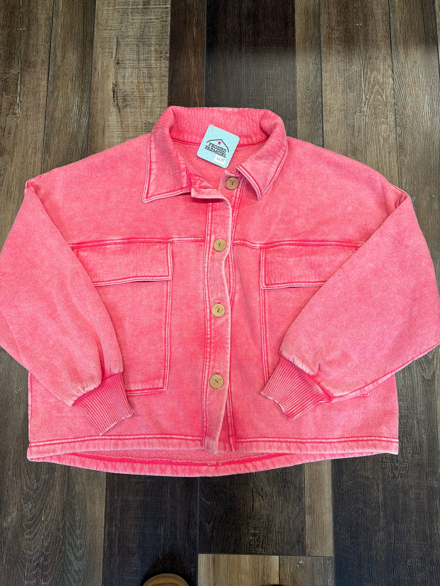 Acid Washed Collared Button Up Jacket | Outerwear Collection