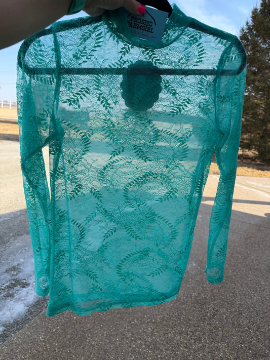 Turquoise Lace Mesh Top | Western Collection