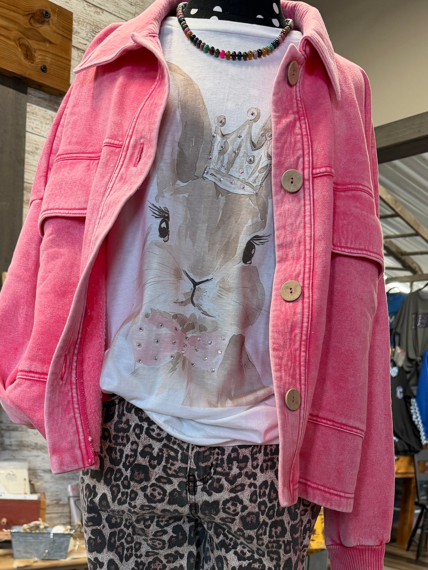 Acid Washed Collared Button Up Jacket | Outerwear Collection