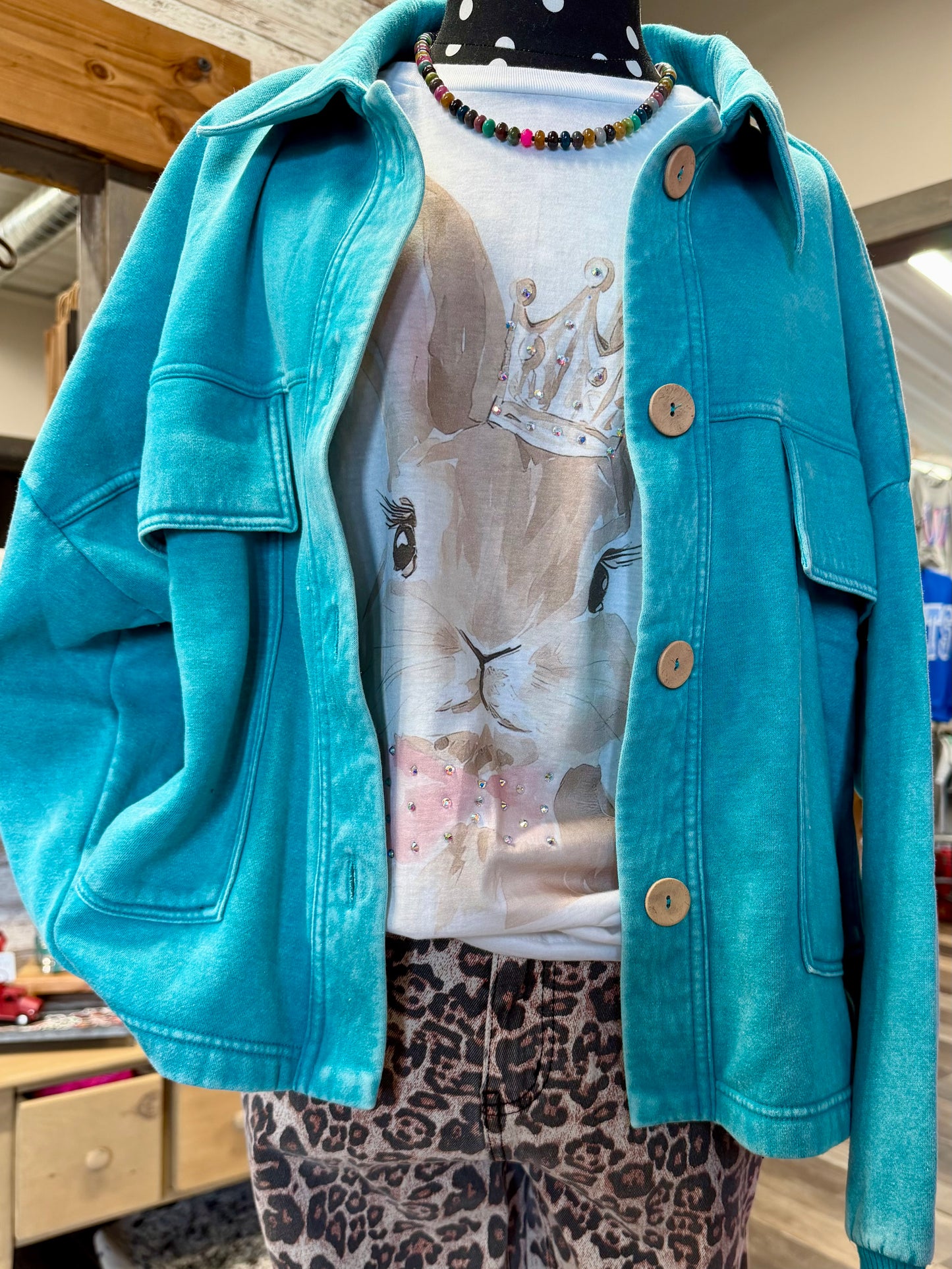 Acid Washed Collared Button Up Jacket | Outerwear Collection