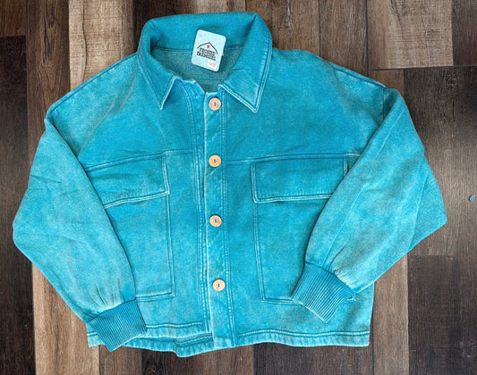 Acid Washed Collared Button Up Jacket | Outerwear Collection