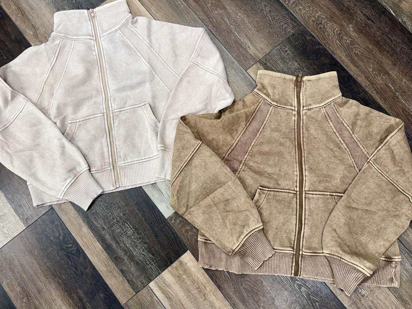 Acid Washed Collared Zip Up Jacket | Outerwear Collection