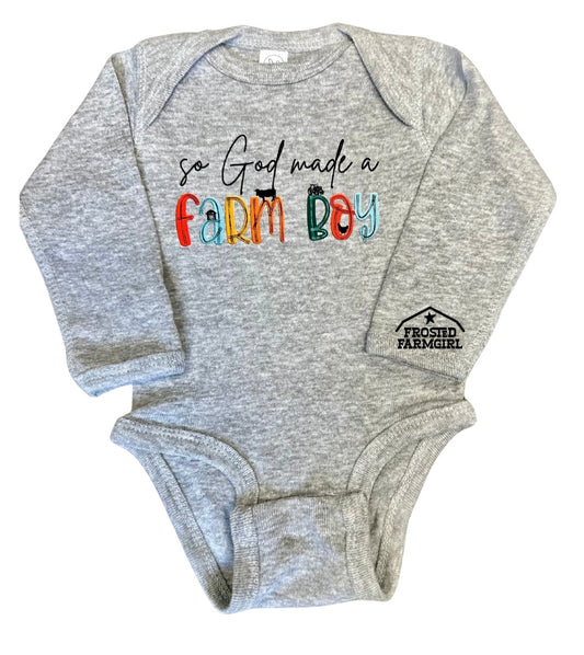 So God Made a Farm Boy/ Farm Girl Onesie | Kids Apparel Collection | Farm Collection