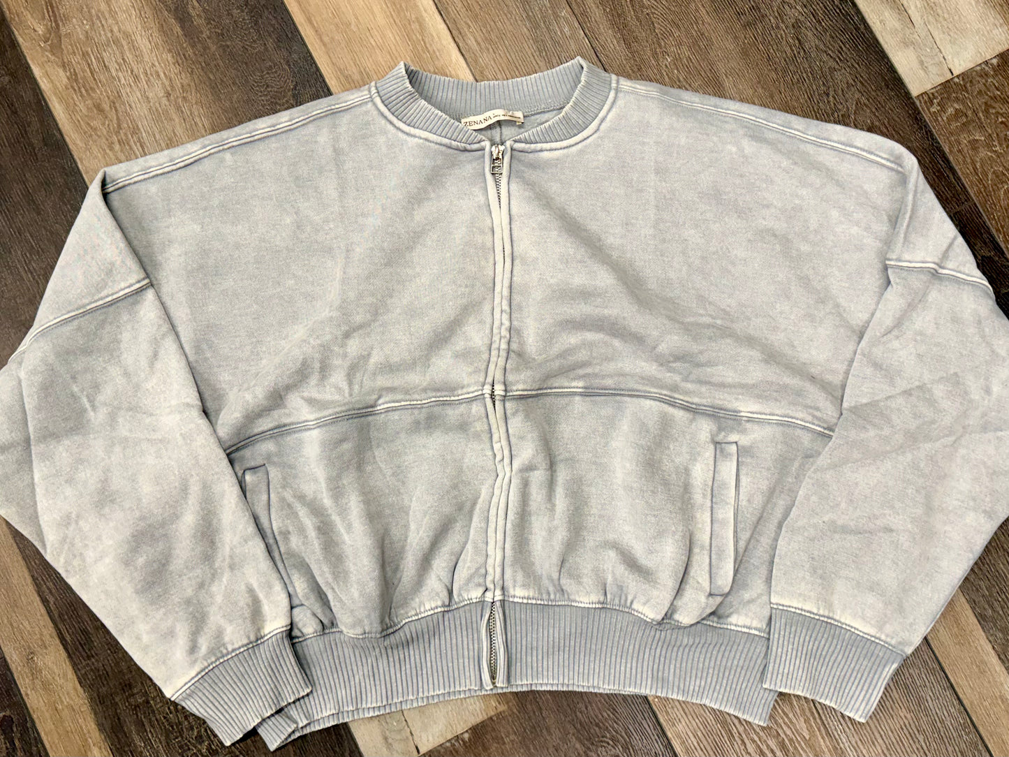 Acid Washed Bomber Zip Up Jacket | Outerwear Collection