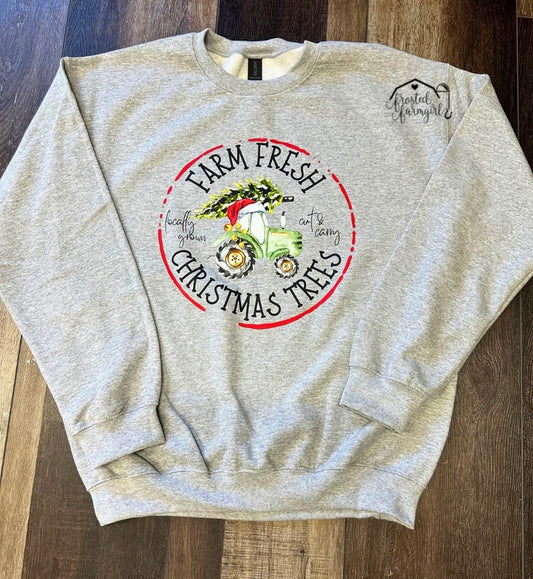 Farm Fresh Christmas Trees Tractor Crew |Christmas Collection | Adult Apparel