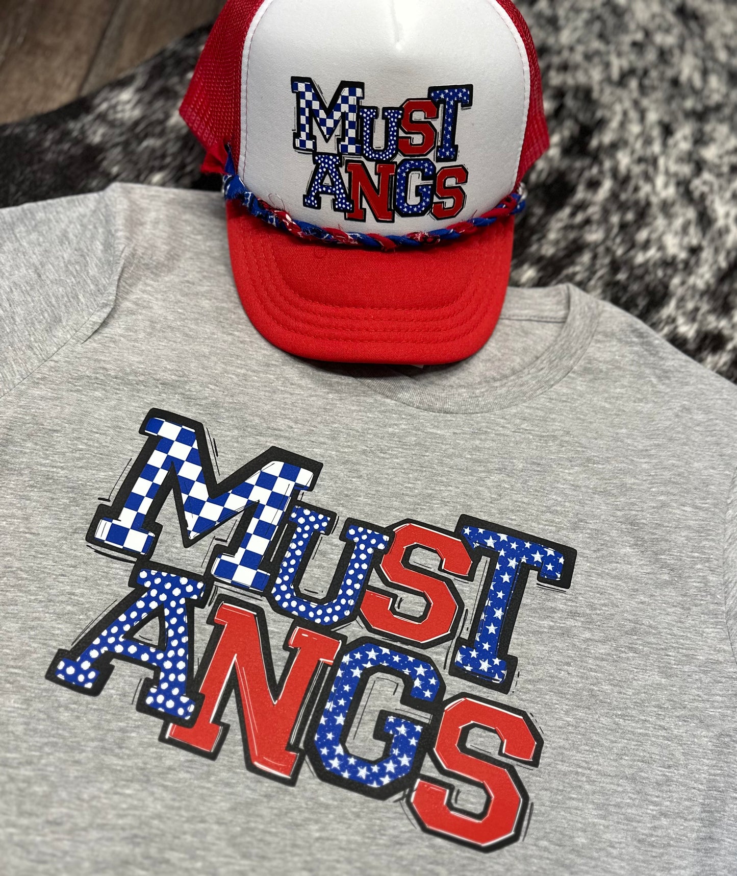 ADULT Morrison Mustangs Checkered Graphic  | School Spirit Wear Collection