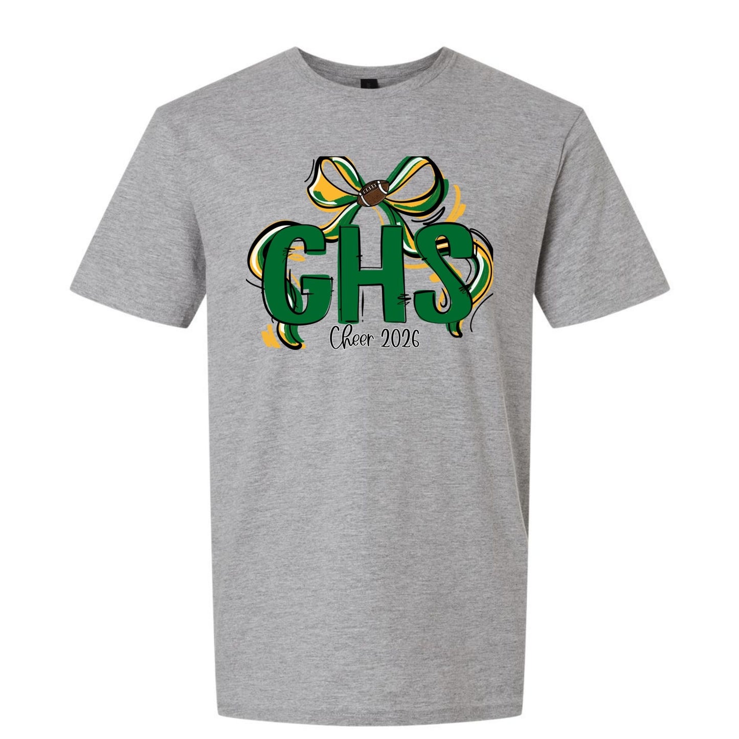 GENESEO RIBBON SPORTS BOW CHEER 2026 FOOTBALL GRAPHIC GRAY SHIRT | School Spirit Collection | Geneseo Cheer Collection