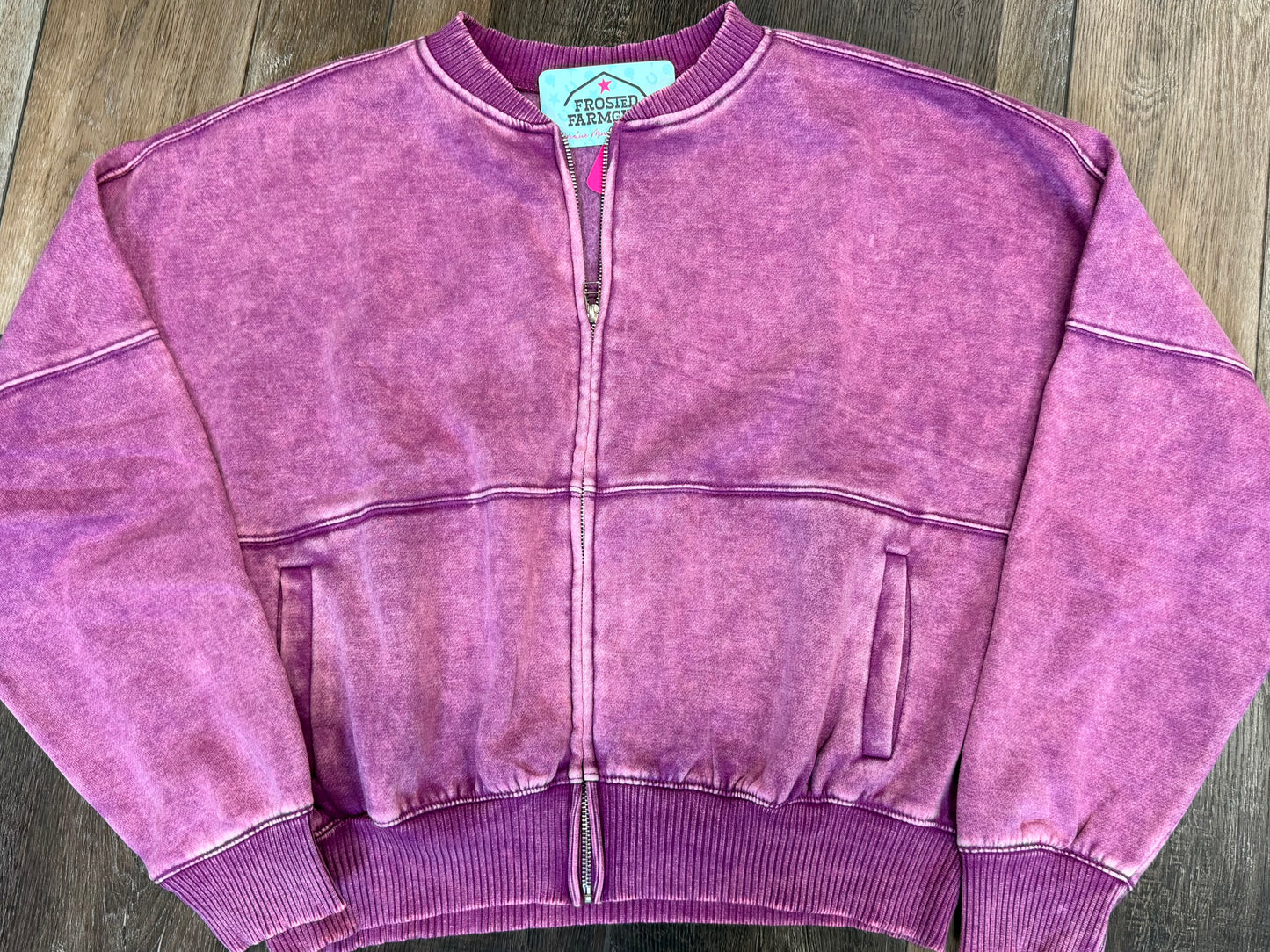 Acid Washed Bomber Zip Up Jacket | Outerwear Collection