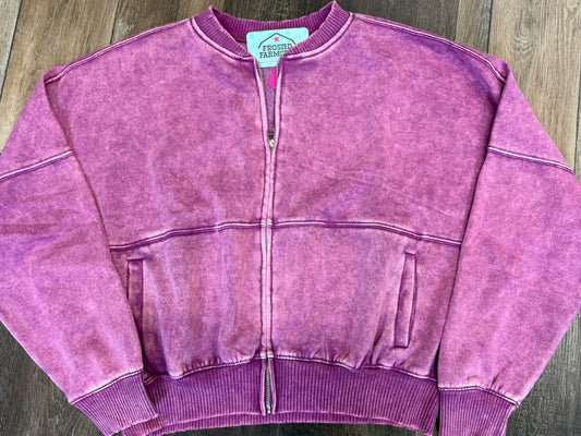 Acid Washed Bomber Zip Up Jacket | Outerwear Collection