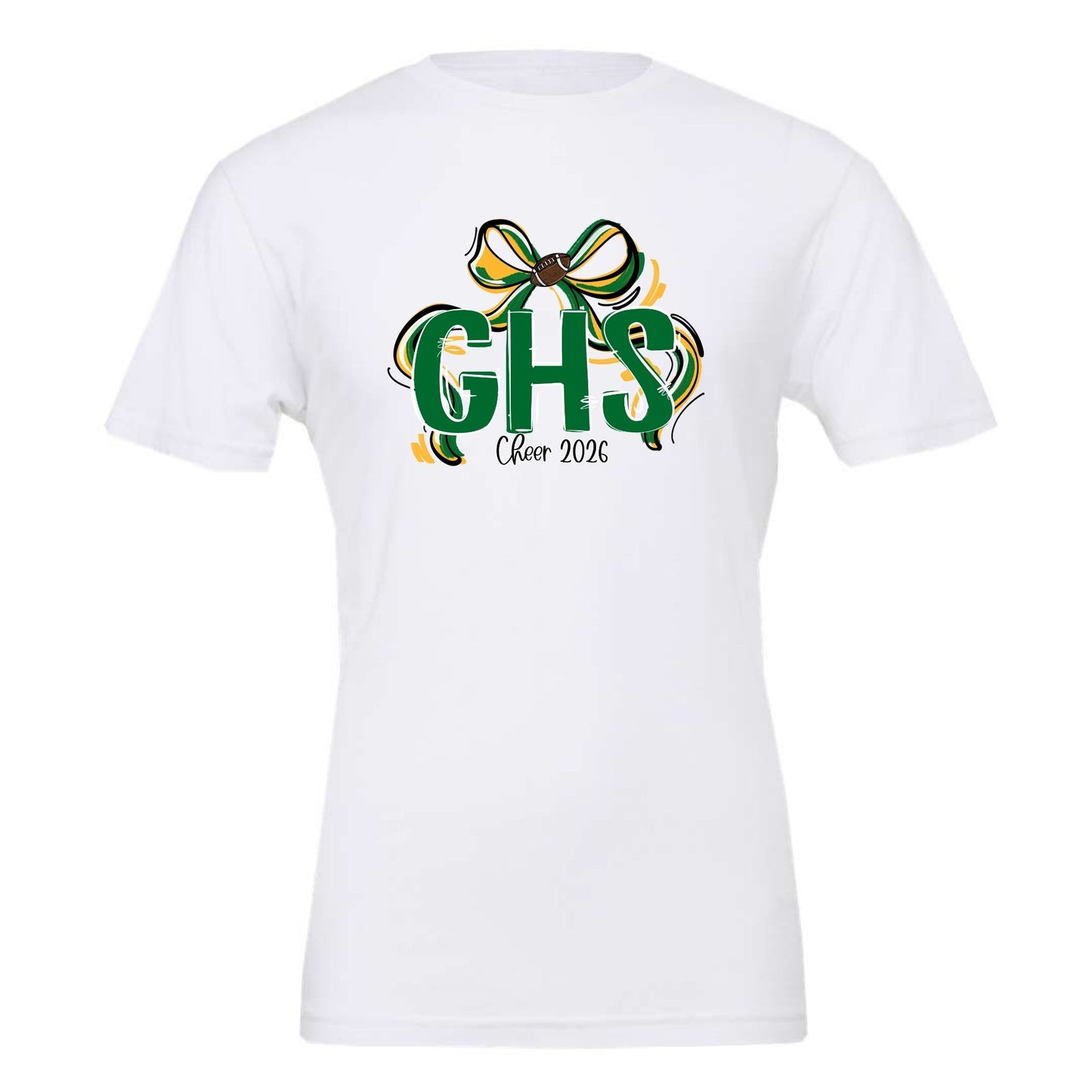 GENESEO RIBBON SPORTS BOW CHEER 2026 FOOTBALL GRAPHIC WHITE SHIRT | School Spirit Collection | Geneseo Cheer Collection